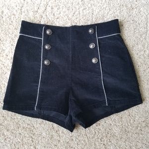 Black Velvet High-Waist Shorts